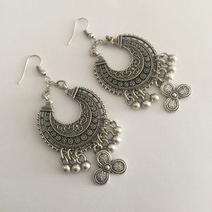 Bollywood Silver Dangle Hoop Earrings